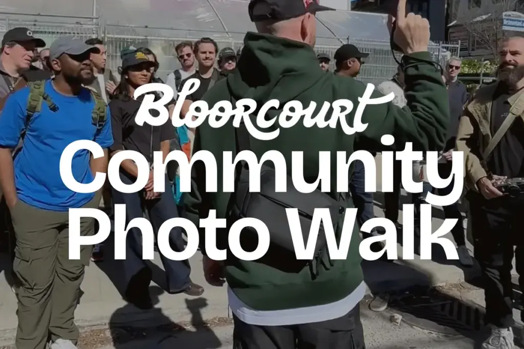 Bloorcourt Community Photo Walk group meeting on a sunny Toronto street