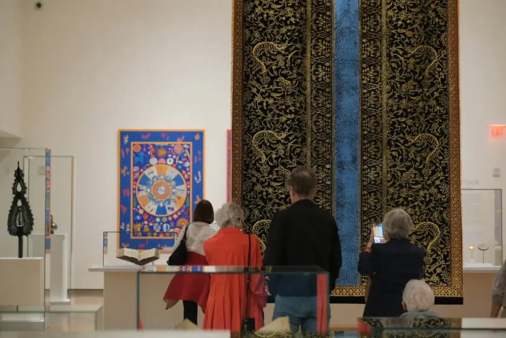 Visitors looking at art inside the Aga Khan Museum in Toronto