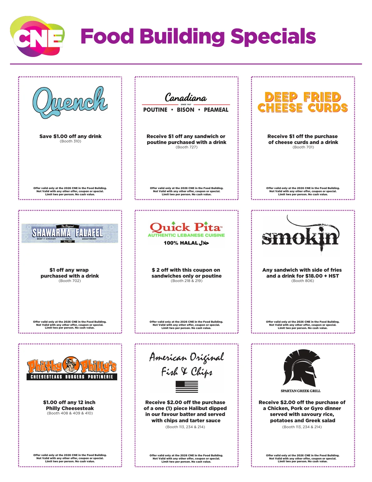 Page two of the official 2026 CNE Food Building coupons