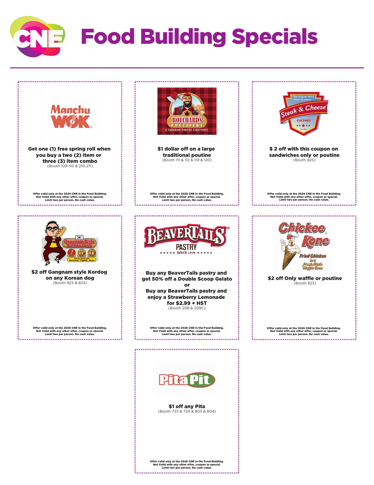 Page three of the official 2026 CNE Food Building coupons