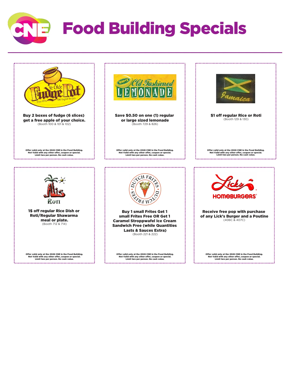Page four of the official 2026 CNE Food Building coupons