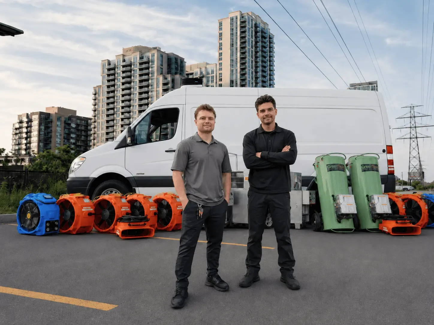 Two Toronto bed bug technicians standing beside treatment equipment