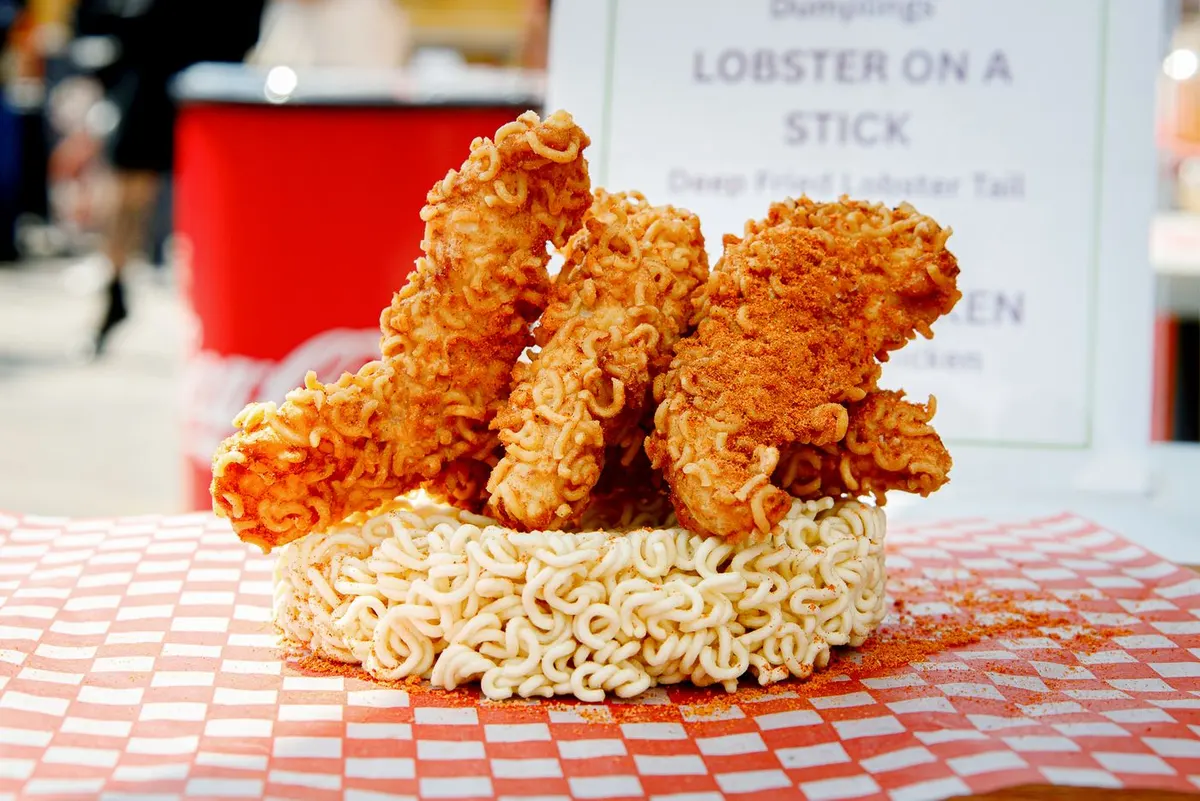 Ramen-coated fried frog legs with sweet chilli sauce