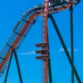 Riders hang above the first drop on Yukon Striker at Canada's Wonderland
