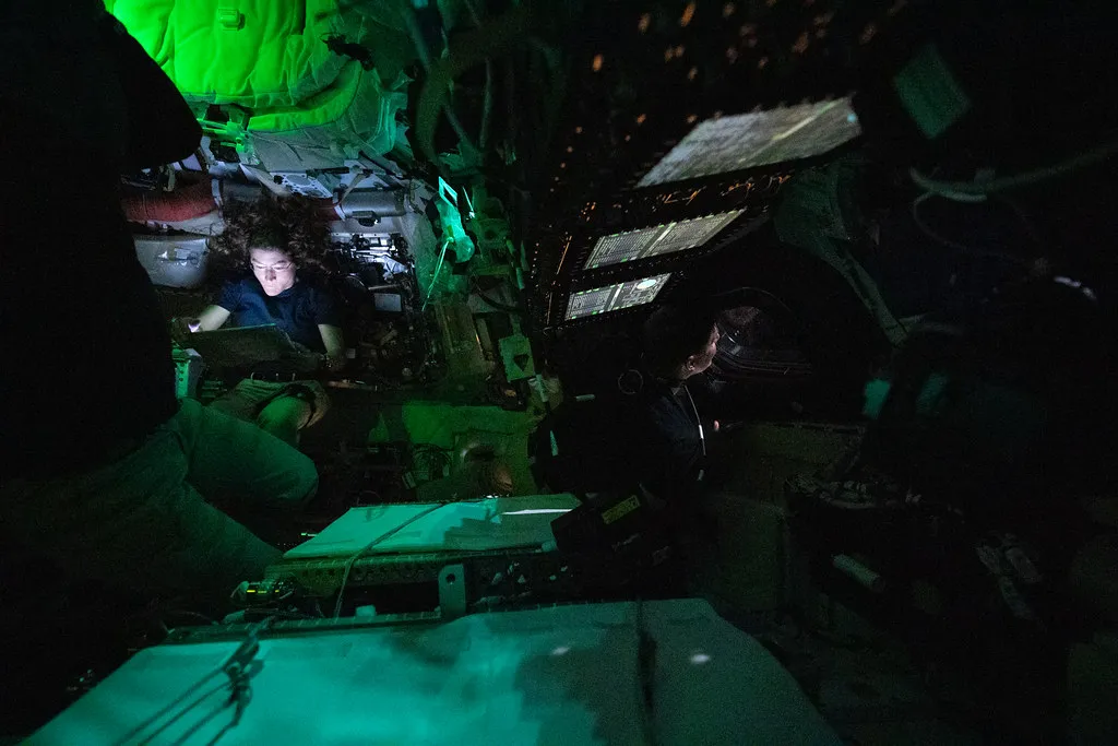 NASA astronaut Christina Koch inside Orion with Jeremy Hansen during Artemis II