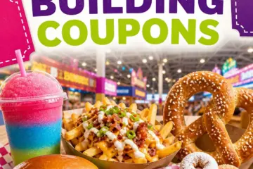 2026 CNE Food Building coupons with fair food and a frozen drink
