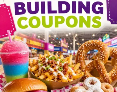 2026 CNE Food Building coupons with fair food and a frozen drink