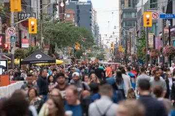 A large TIFF Festival Street crowd on King Street West in Toronto