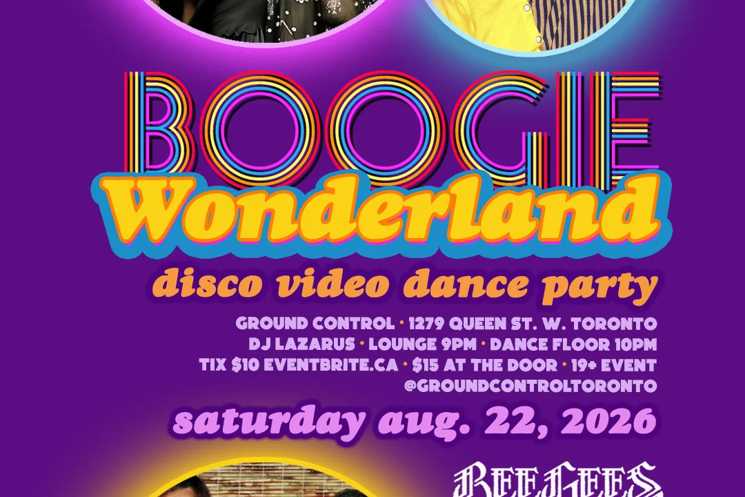 A colourful Boogie Wonderland disco party poster for Ground Control Toronto.
