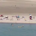 Aerial view of people swimming and relaxing at Woodbine Beach