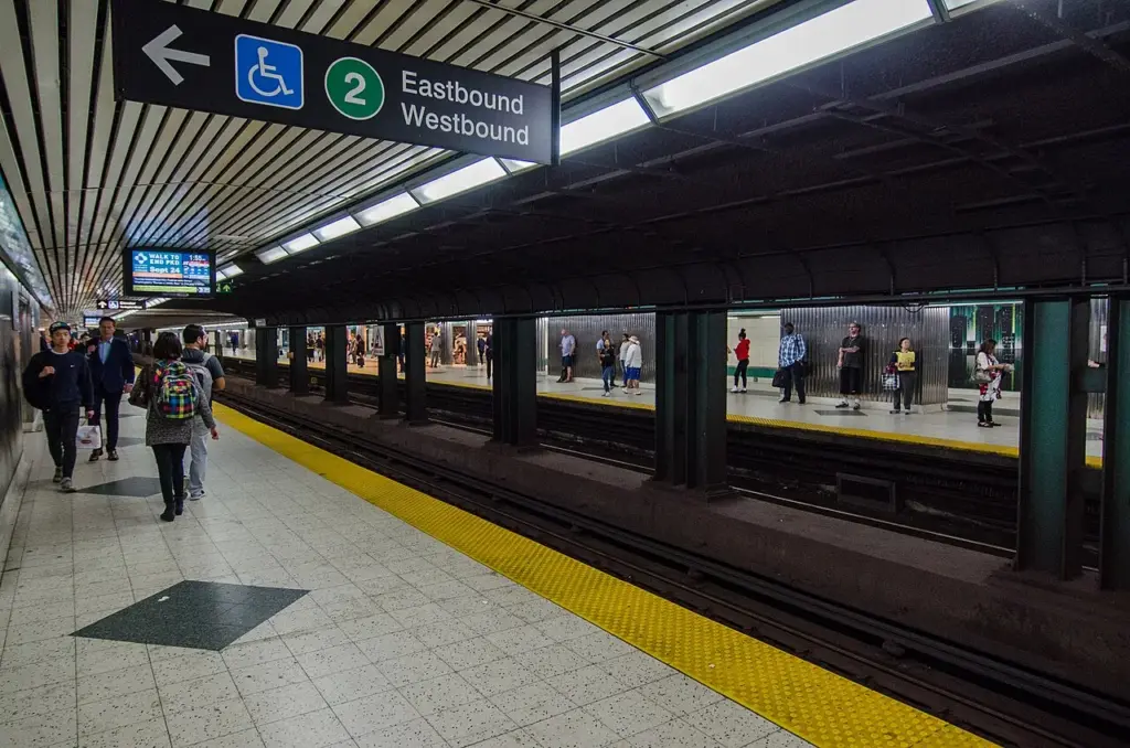 A subway platform at Bloor-Yonge Station