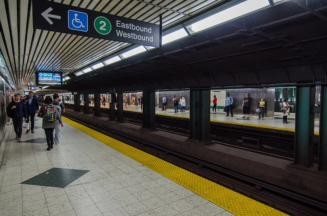 A subway platform at Bloor-Yonge Station