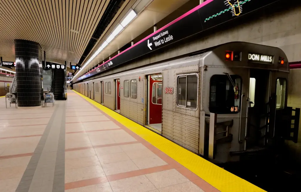 A subway train at Don Mills Station