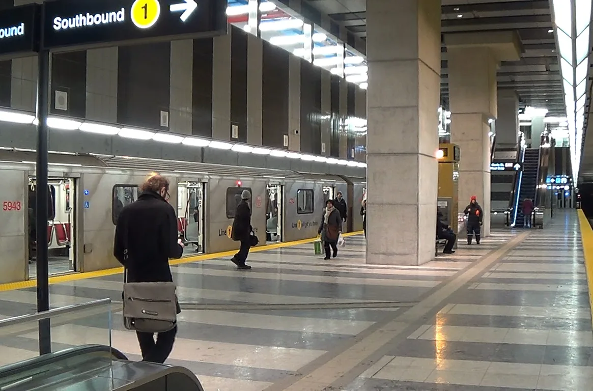 A subway platform at Finch West Station