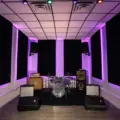 A purple-lit rehearsal room at Geary Avenue Rehearsal