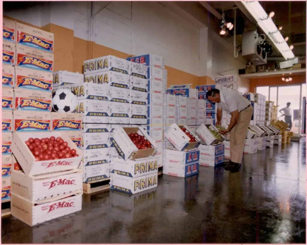 Produce boxes being inspected at the Ontario Food Terminal