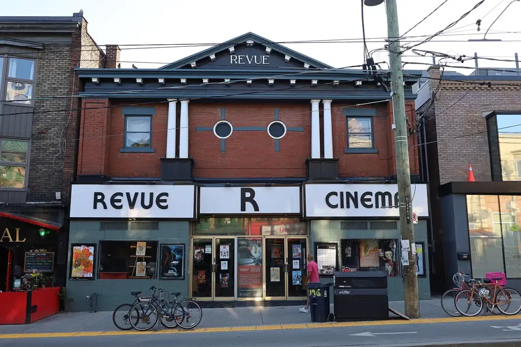 The Revue Cinema marquee on Roncesvalles Avenue