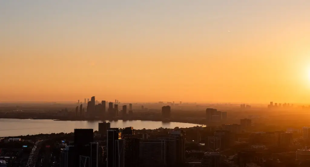 Sunset view from Aera high above downtown Toronto