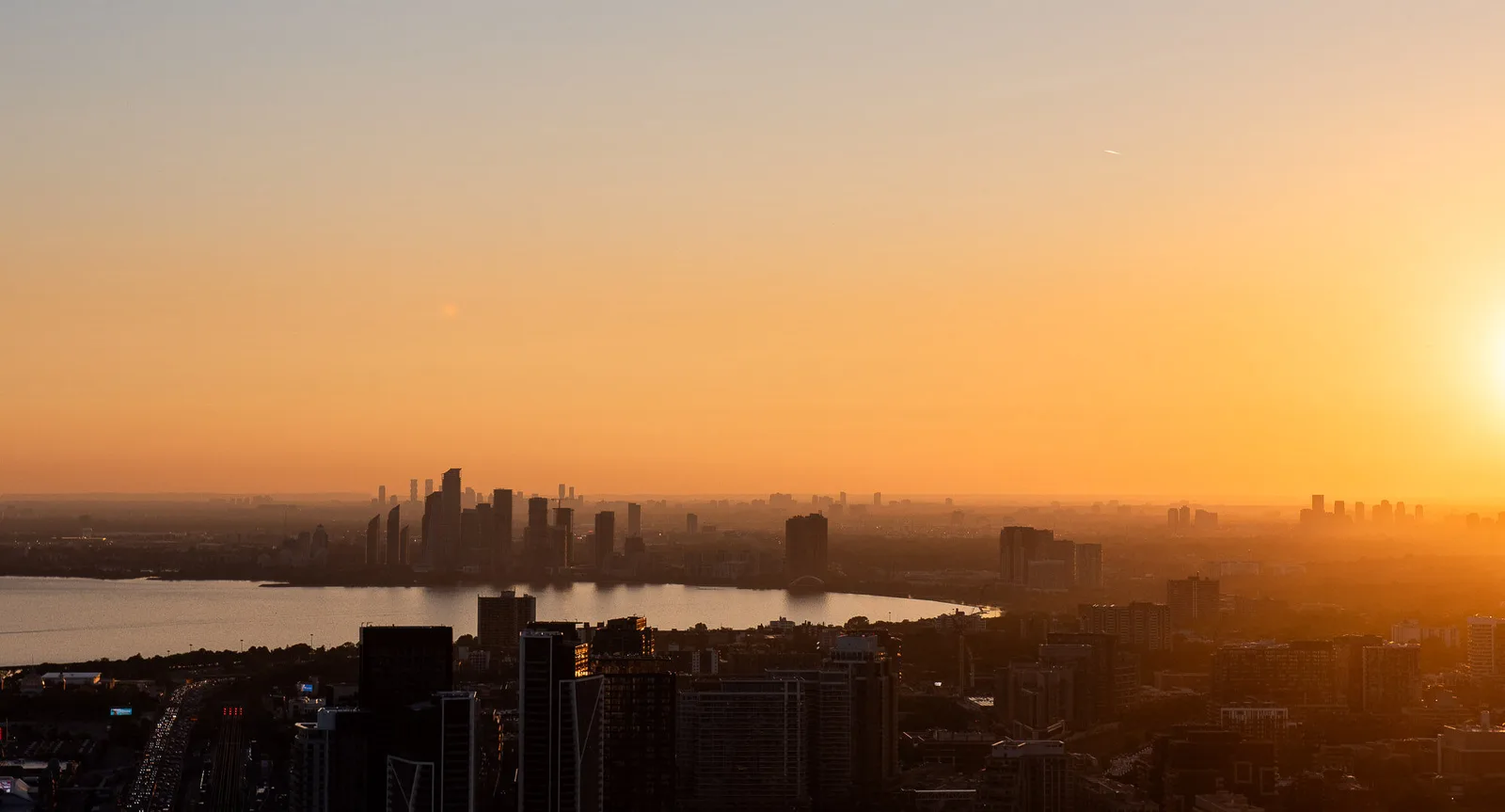 Sunset view from Aera high above downtown Toronto