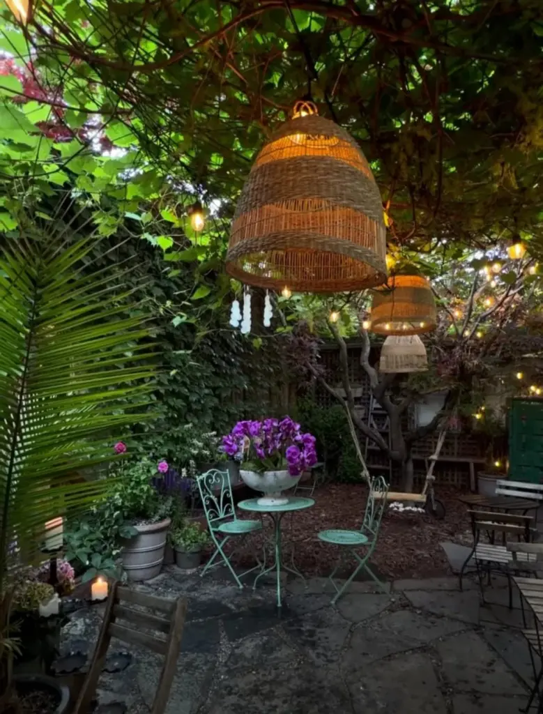 A small table in the plant-filled back space at Cafe 23