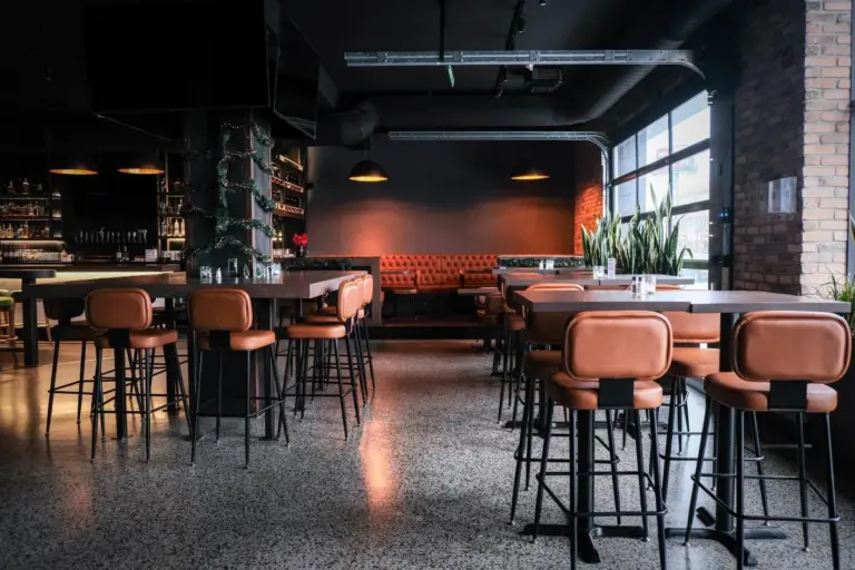 Open dining and performance space inside Comedy Bar Danforth
