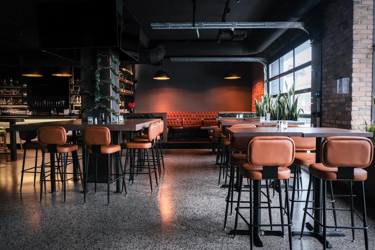 Open dining and performance space inside Comedy Bar Danforth