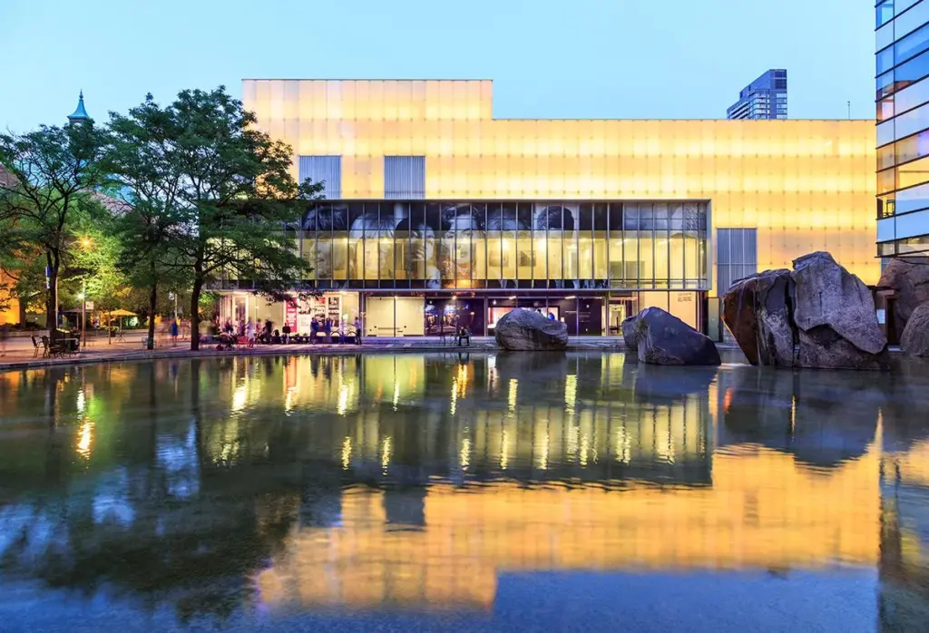 The Image Centre beside a reflecting pond at Toronto Metropolitan University