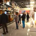 Visitors looking at vintage television sets inside MZTV in Toronto