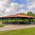 Picnic Site One under a large red-roofed shelter at Milliken Park
