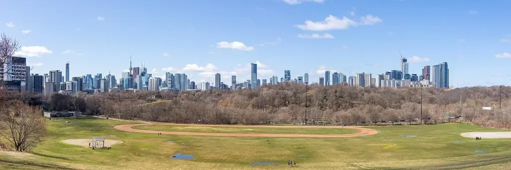 The downtown Toronto skyline from Riverdale Park East in 2026