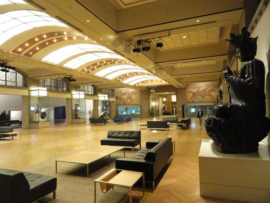 Open lobby and seating inside the Royal Ontario Museum