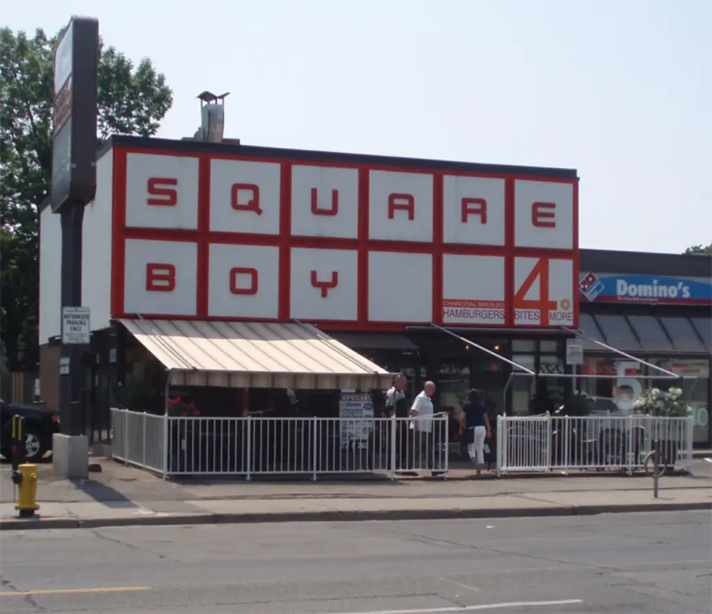Square Boy restaurant exterior on Danforth Avenue in Toronto