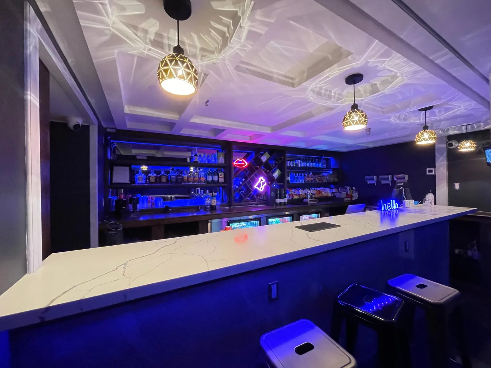 The illuminated bar inside SU Karaoke on Yonge Street