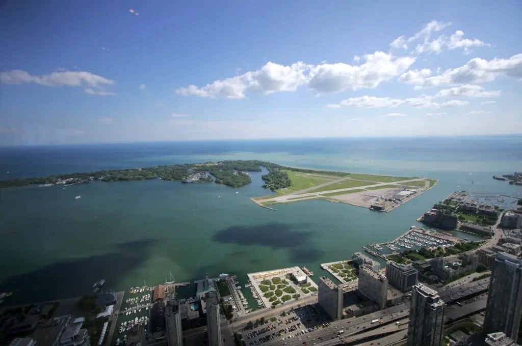 Aerial view of Toronto harbour, Billy Bishop Airport and the Toronto Islands