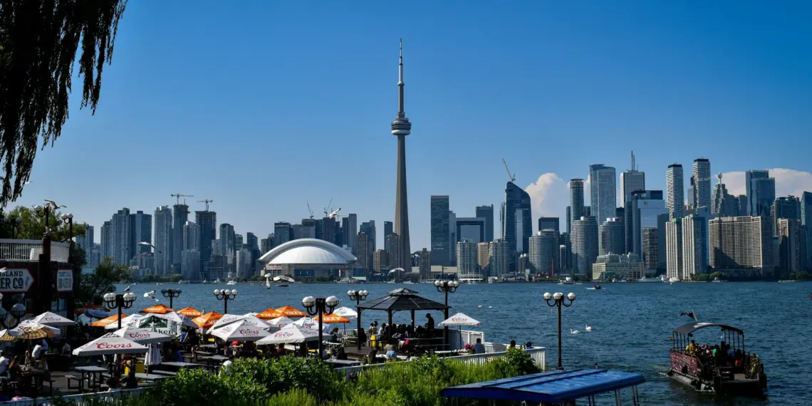 Toronto skyline viewed across the water from the Toronto Islands