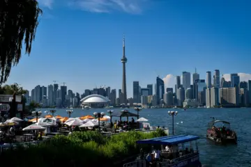 Toronto skyline viewed across the water from the Toronto Islands