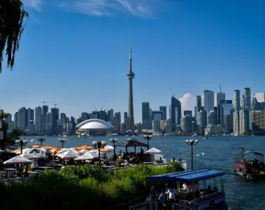 Toronto skyline viewed across the water from the Toronto Islands
