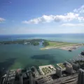 Aerial view of Toronto harbour, Billy Bishop Airport and the lake