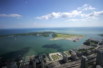 Aerial view of Toronto harbour, Billy Bishop Airport and the lake