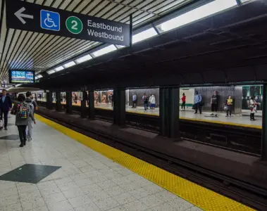 Passengers waiting on the Bloor-Yonge Station platform in Toronto