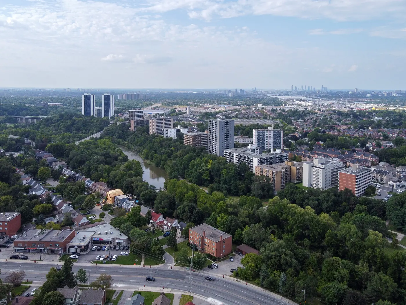 Aerial view of Weston and the Humber River in Toronto