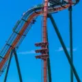 Riders hang above the first drop on Yukon Striker at Canada’s Wonderland