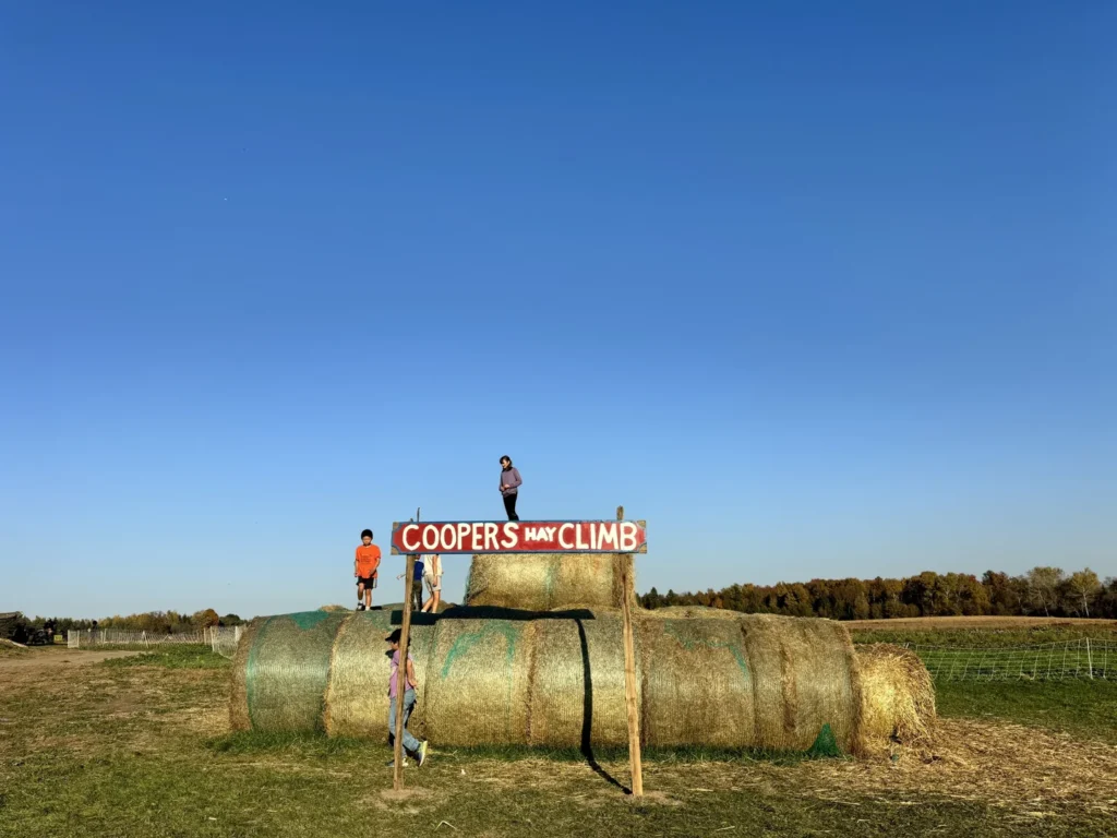 Hay-bale play area at Cooper’s Farm