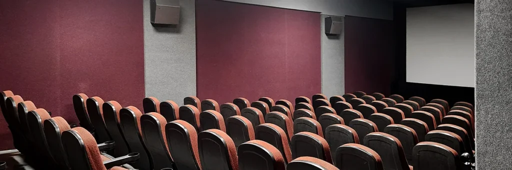 Rows of seats and a screen inside Carlton Cinema