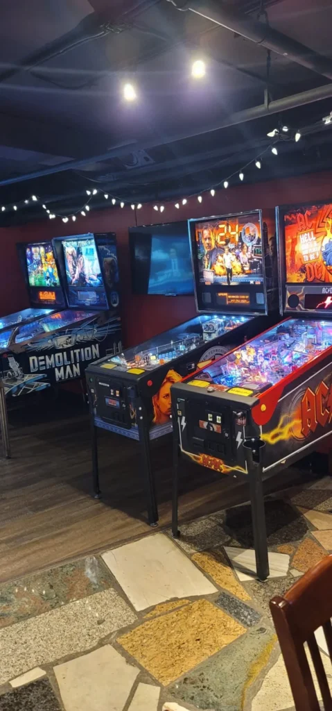 Pinball machines inside Shoxs in the Junction