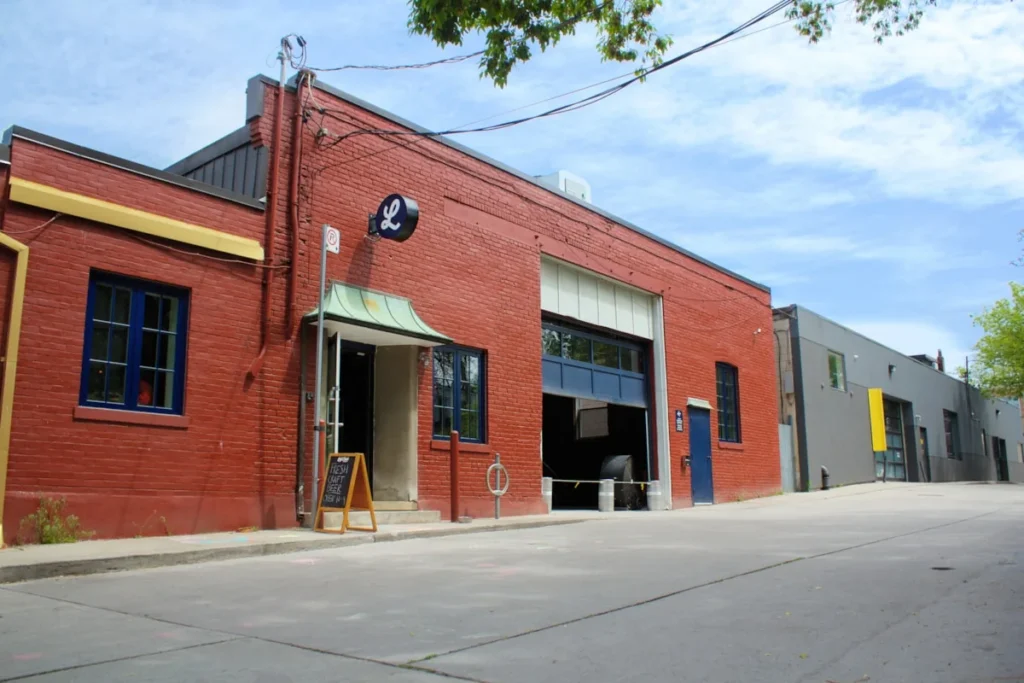 The brick entrance to Left Field Brewery at 36 Wagstaff Drive
