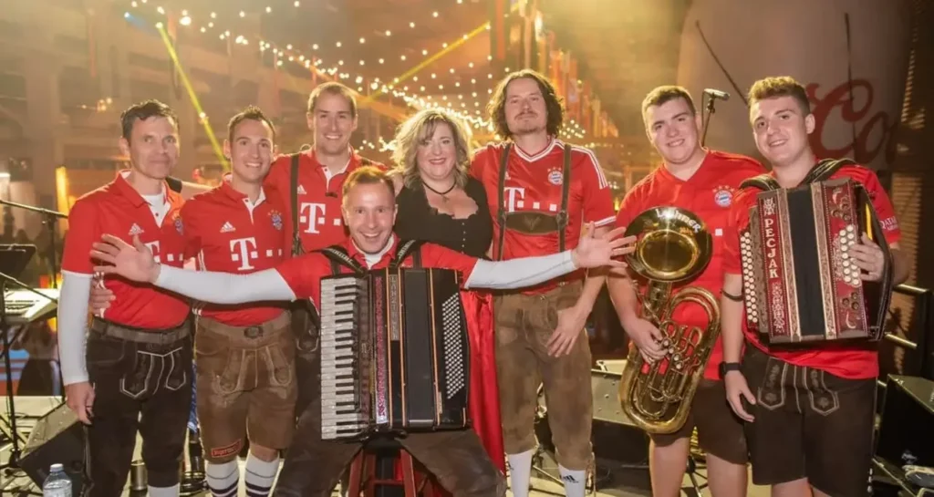 The Golden Keys band with brass instruments and accordions
