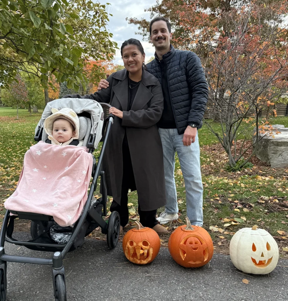 Visitors with a stroller at Silver Creek Park’s pumpkin parade