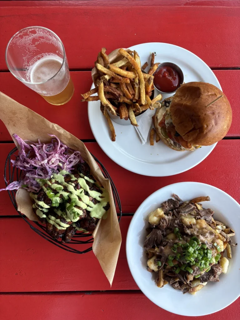 Several brunch dishes on a table at SCHOOL Restaurant