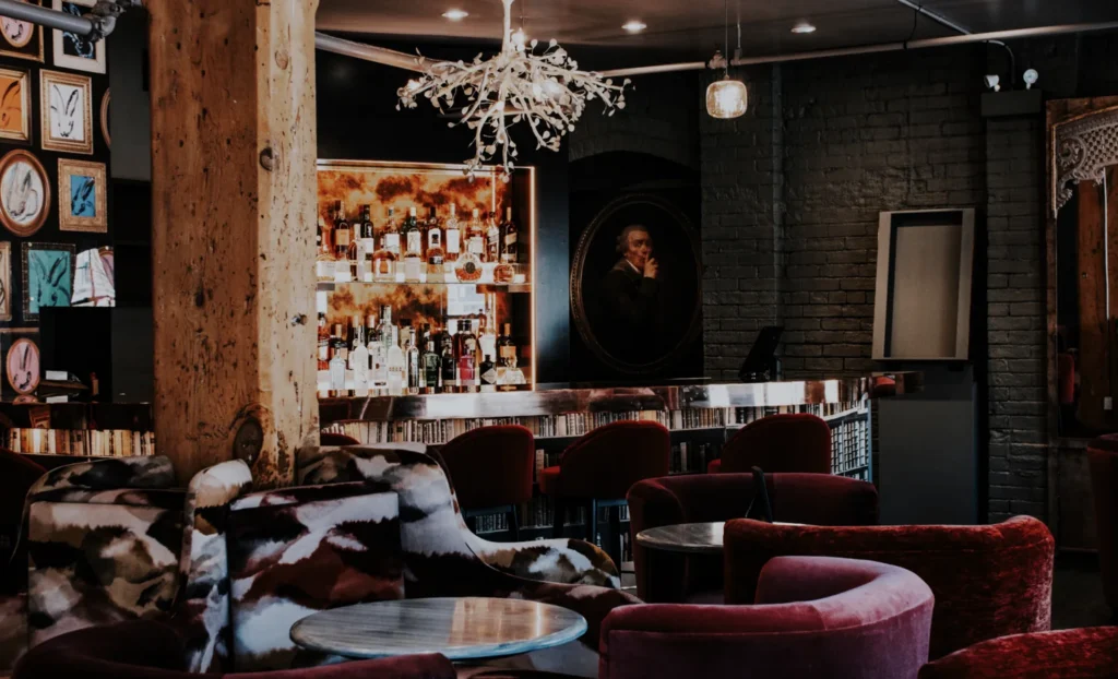 Seating and bottle shelves inside Secrette